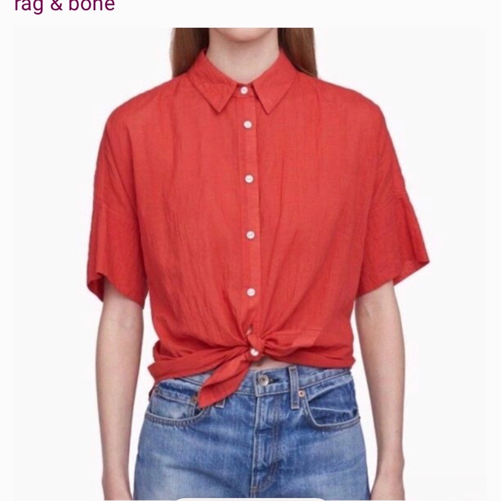 Rag & Bone Women's Red Lightweight Button-Up Top